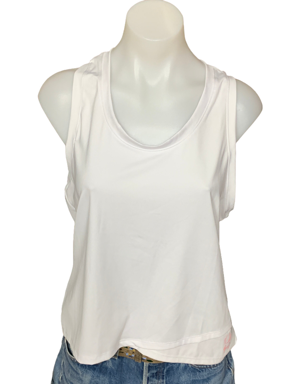 Spyder White Racerback Tank Top LARGE Activewear Wick Away Logo Relax $48 NEW